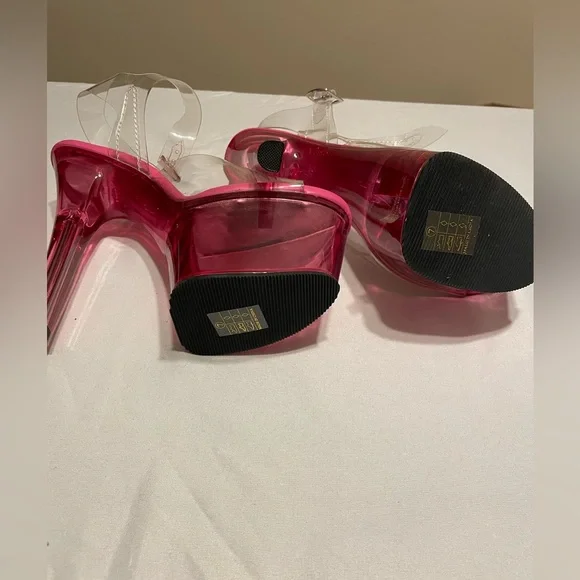 Pleaser Clear Pink Platform Sandel Heel - Picture 4 of 5